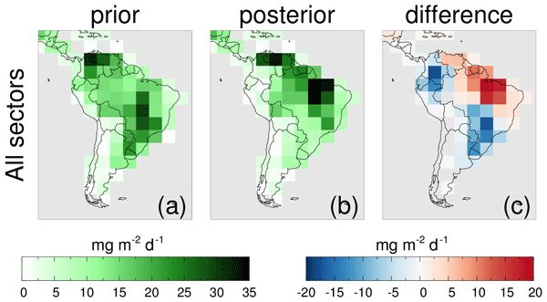 Methane emissions from South America, 2010 - 2018