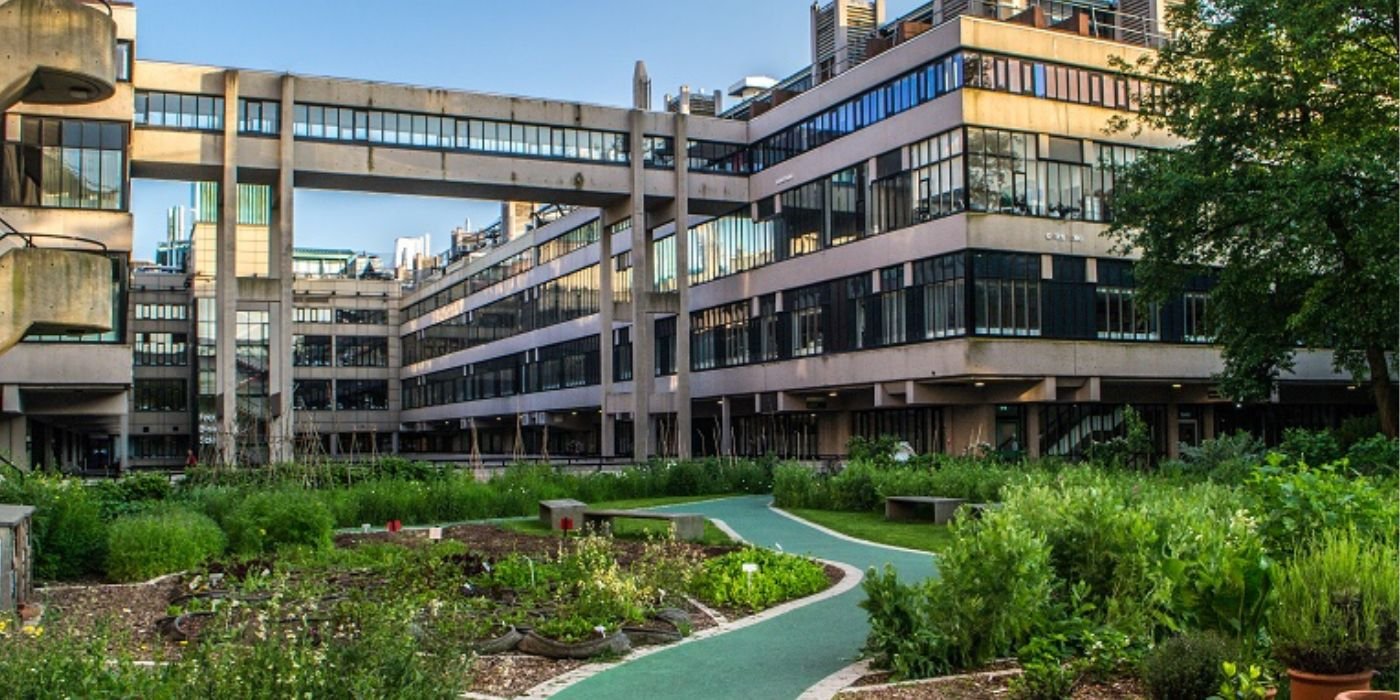 Exterior shot of School of Geography building with sustainable garden in foreground