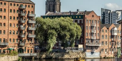 The River Aire in Leeds, with Calls Landing in the background.