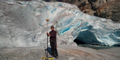 Professor Carrivick on the ice at Nigardsbreen, Norway