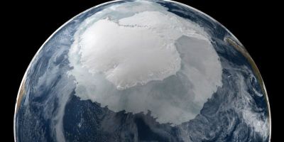 A graphic of the Earth from with the full Antarctic region visible.