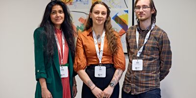 Dr Sania Wadud, Polly Foster, Bailey Andrew stood smiling at the camera.
