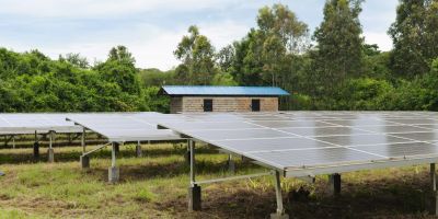 Solar panels in a field in Nairobi, Kenya