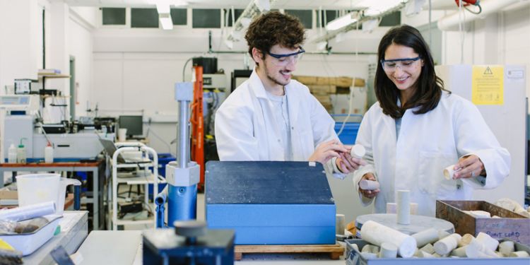 researchers in rock mechanics laboratory