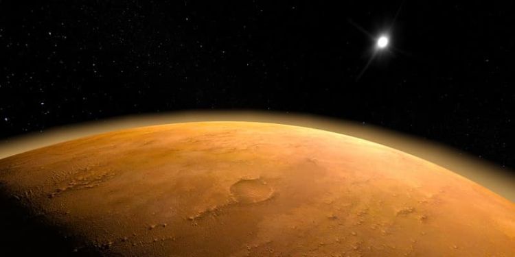 view of planet surface against space
